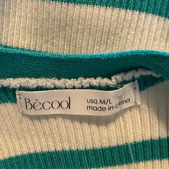 Becool Striped Green and White Ribbed Knit Body con  Women's Maxi Dress - Picture 7 of 7